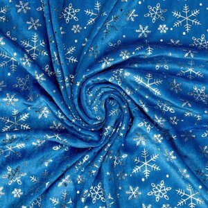 Лоскут «Велюр» с новогодним нанесением, крупные снежинки, 100 150 см