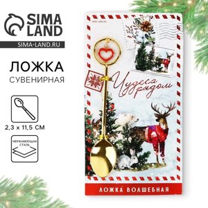 Ложка чайная с подвесом новогодняя «Чудеса рядом» на Новый год, 11,5 х 2,3 см