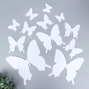 Магнит пластик "Бабочки двойные крылья" белый набор 12 шт