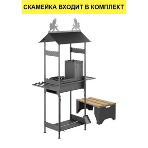 Мангал «Замок»01, 13061.5235 см, с крышей, с местом под казан