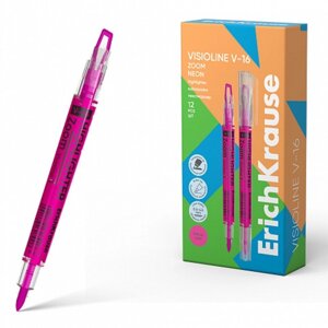 Маркер текстовыделитель 0.5-3.5 мм ErichKrause Visioline V-16 Zoom Neon, двухсторонний, розовый неон, чернила на водной основе