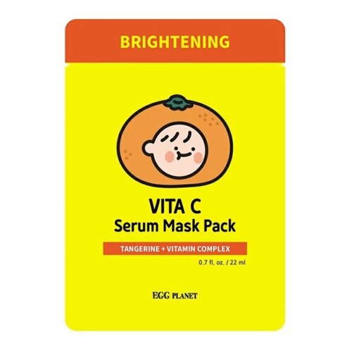 Маска для лица тканевая Daeng Gi Meo Ri Egg Planet Vita C Serum Mask Pack, осветляющая, с экстрактом зелёного мандарина, 22мл