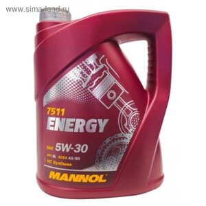 Масло моторное Mannol Energy 5W-30, SL, синтетическое, канистра, 4 л, АКЦИЯ 3+1 л)