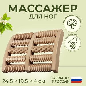 Массажёр «Барабаны», 24,5 19,5 4 см, деревянный, 5 комбинированных рядов