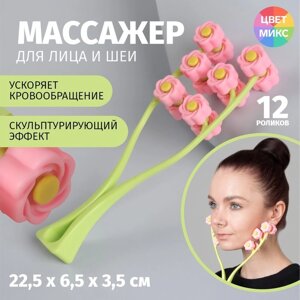 Массажёр для лица «Букет», 22,5 6,5 3,5 см, 12 роликов, цвет МИКС