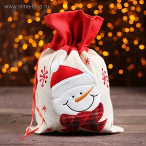 Мешок для подарков «Снеговичок и снежинки», на завязках, 29 22 см