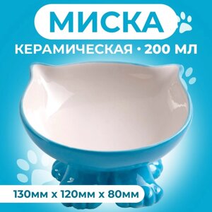 Миска керамическая "Киса" на подставке-лапках 200 мл голубая