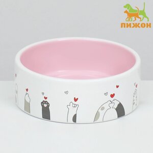 Миска керамическая "Любовь и коты"300 мл 12,5 x 4,5 cм, розово-белая