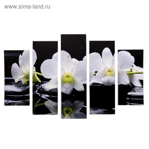Модульная картина "Белые орхидеи у воды"2-23х52; 2-24х70; 1-24х80) 120х80см