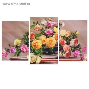 Модульная картина на подрамнике "Разноцветные розы"2-31х44; 1-31х51) 93х51 см