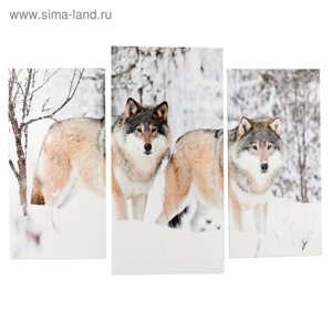 Модульная картина "Волки в снегу"2-25х50, 30х60 см) 60х80 см