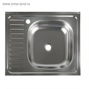 Мойка кухонная "Владикс", накладная, без сифона, 60х50 см, правая, нержавеющая сталь 0.4 мм
