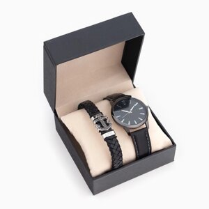 Мужской подарочный набор "Якорь" 2 в 1: наручные часы, браслет