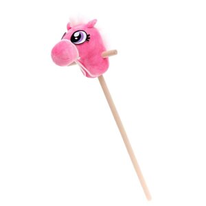 Мягкая игрушка «Конь — скакун», на палке, цвет розовый