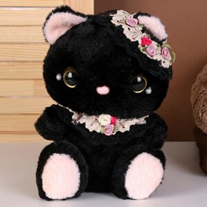 Мягкая игрушка «Котик» с бусинами, 22 см, цвет чёрный