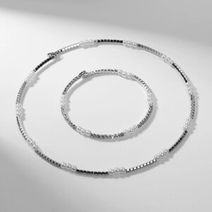 Набор 2 предмета« колье, браслет »Ноэль, бусины №4, цвет белый в серебре