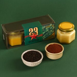 Набор «23 февраля»чай чёрный с лимоном 50 г., кофе молотый 50 г., крем-мёд с апельсином 120 г.