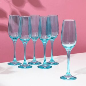 Набор бокалов для шампанского «Бирюза», стеклянный, 210 мл, 6 шт