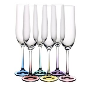 Набор бокалов для шампанского Crystalex «Виола. Ассорти», цветная ножка, 190 мл, 6 шт