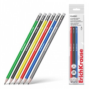 Набор чернографитных карандашей 4 штуки HB ErichKrause "Classic triangle" пластик, трехгранные с ластиком