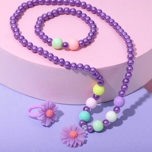 Набор детский «Выбражулька» 3 предмета: кулон, браслет, кольцо, цветочек, цвет МИКС