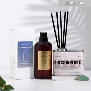 Набор диффузор ароматический "Aromame", белый чай, 500 мл, прямоугольная банка