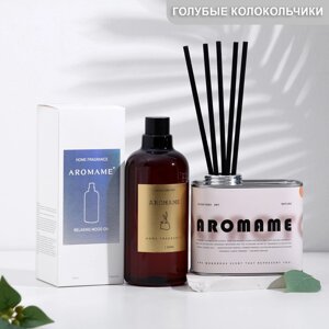 Набор диффузор ароматический "Aromame", голубые колокольчики, 500 мл, прямоугольная банка