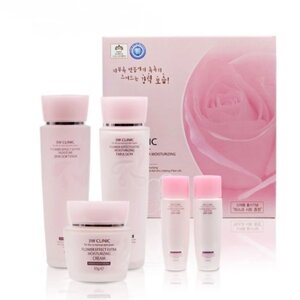 Набор для лица 3W Clinic Flower Effect Extra Moisturizing, 5 предметов: тонер 150 мл и 30 мл, эмульсия 150 мл и 30 мл, крем 50 г