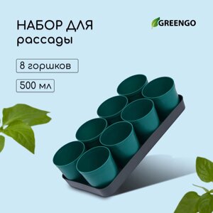 Набор для рассады: стаканы по 600 мл (8 шт. поддон 40 20 см, цвет МИКС, Greengo