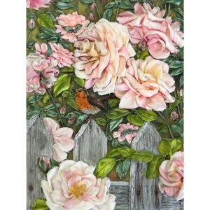 Набор для вышивания лентами «Многоцветница»Зарянка в саду», 26х35 см