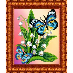 Набор для вышивки бисером «Бабочка на ландышах», 13х16 см