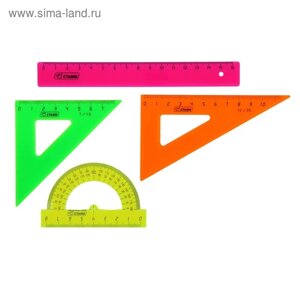 Набор геометрический Стамм, малый: линейка 16 см, треугольник 7 см 45°треугольник 10 см 30°транспортир 8 см 180°МИКС