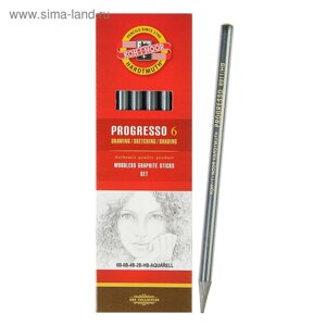 Набор карандашей цельнографитовых разной твердости 6 штук, Koh-I-Noor PROGRESSO 8915, 8B-HB, картон