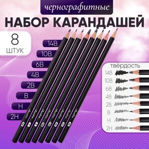 Набор карандашей чернографитных 8 штук (14В, 10В, 6В, 4В, 2В, В, Н, 2Н)