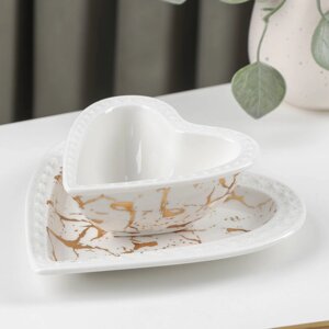 Набор керамический столовый «Марбл», 2 предмета: салатник 150 мл, блюдо 16,5172 см, цвет белый