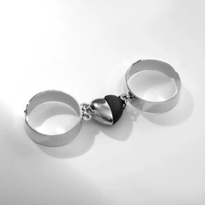 Набор колец 2 штуки «Неразлучники» на магните, сердце, цвет чёрно-серебряный, безразмерные