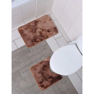 Набор ковриков для ванной и туалета Доляна «Пушистик», 2 шт, 3840, 4060 см, цвет бежево-коричневый
