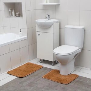 Набор ковриков для ванной и туалета Доляна «Пушистик», 2 шт, 3840, 4060 см, цвет светло-коричневый