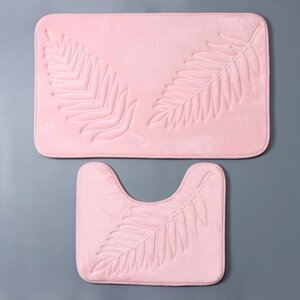 Набор ковриков для ванной и туалета Доляна «Тропики», 2 шт, 4050, 5080 см, цвет розовый
