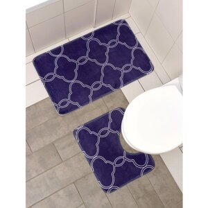 Набор ковриков для ванной и туалета Доляна «Виньер», 2 шт: 4450, 5080 см, цвет синий