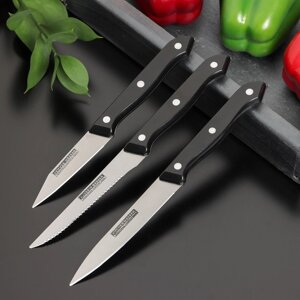 Набор кухонных ножей Доляна «Кулинарные изыски», 3 шт, лезвие 8 см, 11 см, 11 см, цвет чёрный