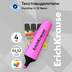 Набор маркеров текстовыделителей 4 цвета, 0.6-5.2 мм, ErichKrause V-12