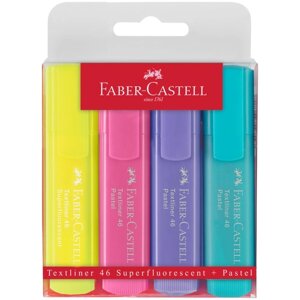 Набор маркеров текстовыделителей 4 цвета 5.0 мм, Faber-Castell TL 46 Pastel + Superfluorescent (пастельный+ Флуоресцентный жёлтый), в футляре 154610/15461000
