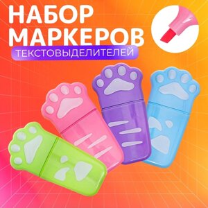 Набор маркеров текстовыделителей 4 цвета, Лапки МИНИ, в пластиковом конверте