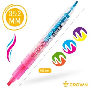 Набор маркеров-текстовыделителей 6 цветов, 2/3 мм, Crown "Multi Hi-Lighter Twin", 3 штуки, двухсторонние, блистер