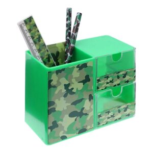 Набор настольный детский "Милитари"подставка+2 карандаша+линейка+точилка+ластик+блокнот 8 листов)