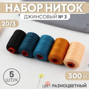 Набор ниток джинсовый №3, 20/3, 300 м, 5 шт, цвет разноцветный