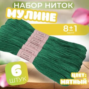 Набор ниток мулине №3812, 8 1 м, 6 шт, цвет мятный