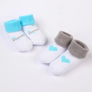 Набор носков для новорождённых 2 пары (4 шт. махровые от 0 до 6 мес., цвет бирюзовый
