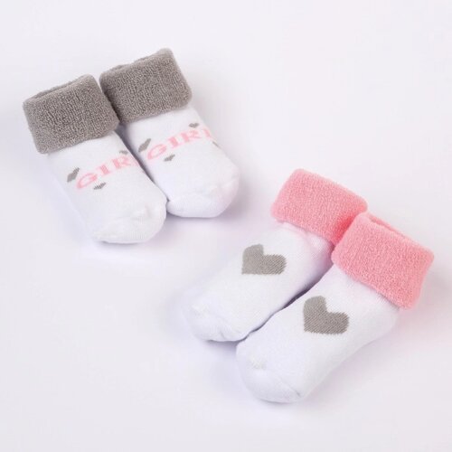 Набор носков для новорождённых 2 пары (4 шт. махровые от 0 до 6 мес., цвет розовый